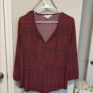 Liz Claiborne Red and White Boxy Blouse with Notched Collar